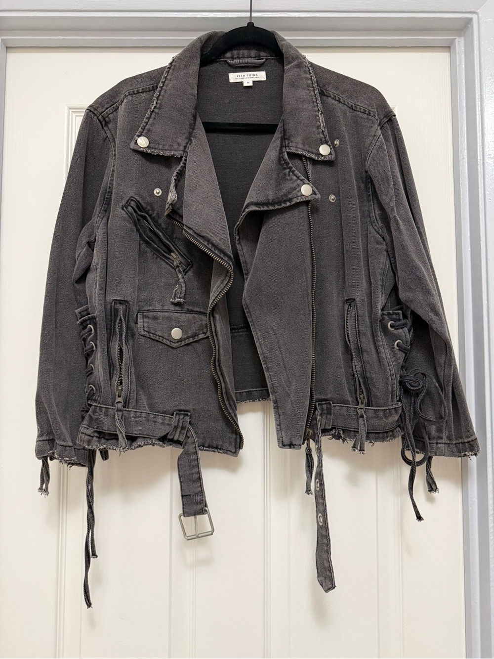 NWOT 12th Tribe Jet Setter Black Denim Jacket size medium - Picture 2 of 10